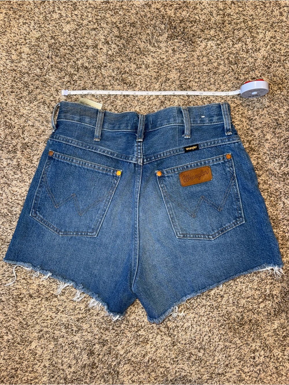 Wrangler Classic Blue Denim Cutoff Shorts with Frayed Hem